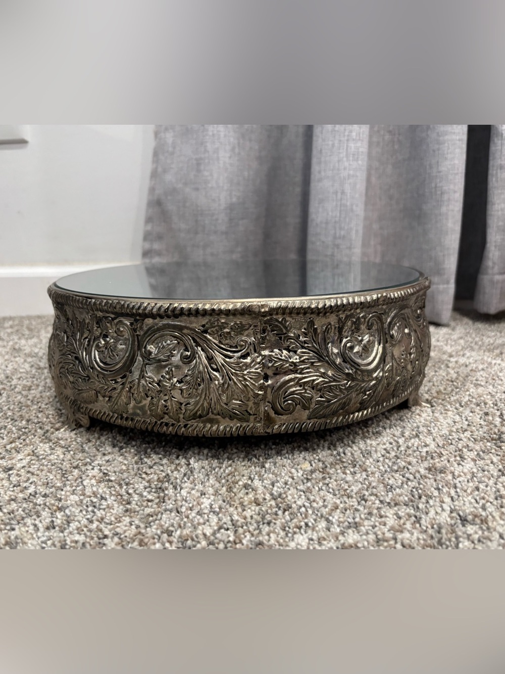 Vintage Studio Silversmiths Silver Plated Mirror Top Ornate Cake Stand